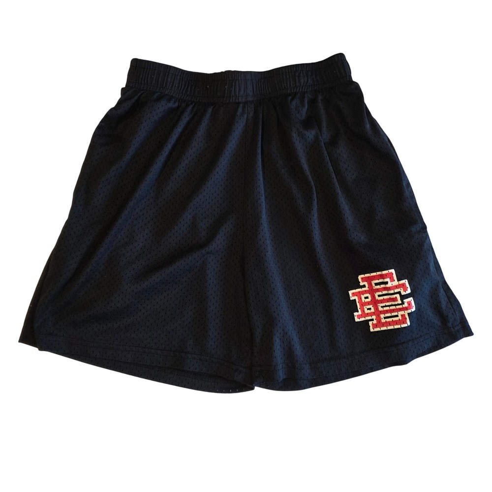 Eric Emanuel Basic Skyline Mesh Shorts Black Red White Logo Mens Medium